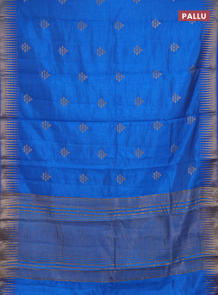 Semi raw silk saree blue with zari woven buttas and temple design zari woven border