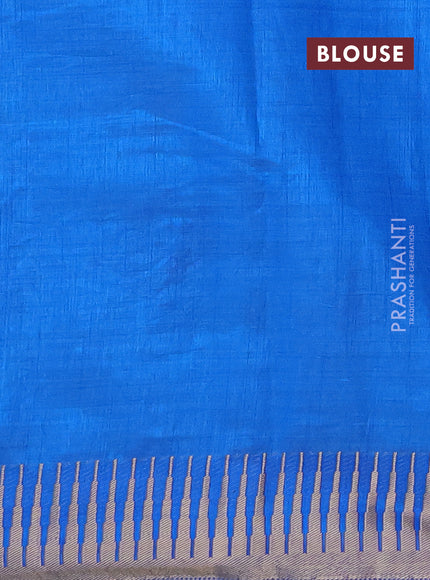 Semi raw silk saree blue with zari woven buttas and temple design zari woven border