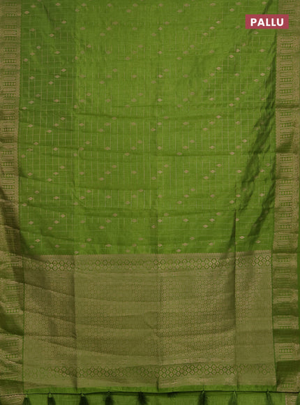 Semi raw silk saree light green with allover zari checks & buttas and zari woven border