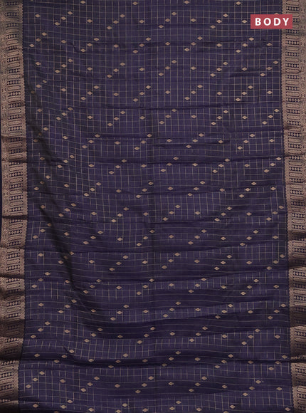 Semi raw silk saree navy blue with allover zari checks & buttas and zari woven border