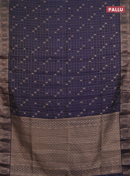 Semi raw silk saree navy blue with allover zari checks & buttas and zari woven border