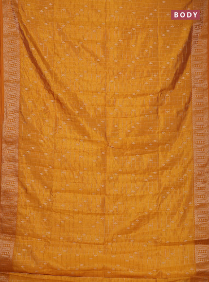 Semi raw silk saree mustard yellow with allover zari checks & buttas and zari woven border