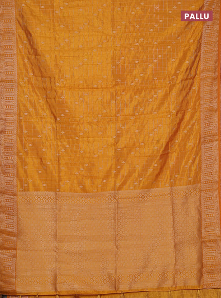 Semi raw silk saree mustard yellow with allover zari checks & buttas and zari woven border