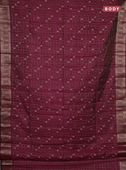 Semi raw silk saree wine shade with allover zari checks & buttas and zari woven border