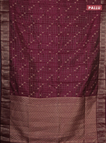 Semi raw silk saree wine shade with allover zari checks & buttas and zari woven border