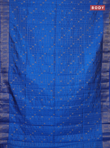 Semi raw silk saree blue with allover zari checks & buttas and zari woven border