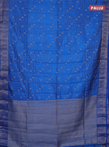 Semi raw silk saree blue with allover zari checks & buttas and zari woven border