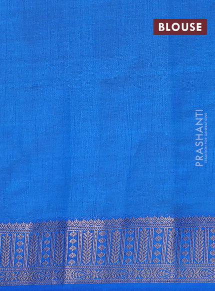 Semi raw silk saree blue with allover zari checks & buttas and zari woven border