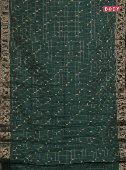 Semi raw silk saree bottle green with allover zari checks & buttas and zari woven border
