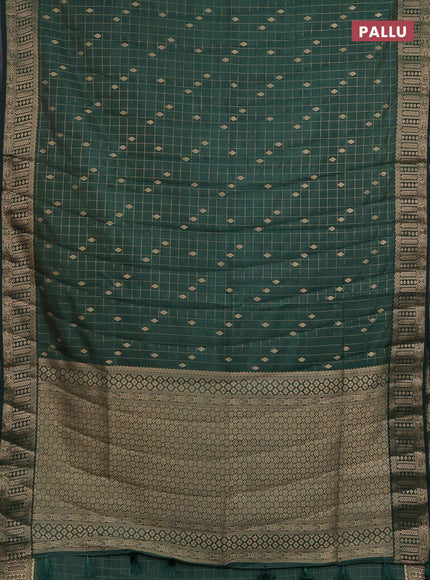 Semi raw silk saree bottle green with allover zari checks & buttas and zari woven border