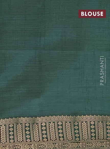 Semi raw silk saree bottle green with allover zari checks & buttas and zari woven border
