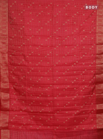 Semi raw silk saree reddish pink with allover zari checks & buttas and zari woven border