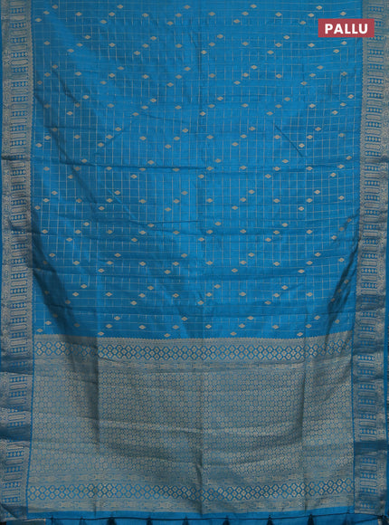 Semi raw silk saree teal blue with allover zari checks & buttas and zari woven border