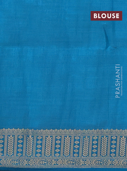 Semi raw silk saree teal blue with allover zari checks & buttas and zari woven border