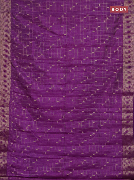 Semi raw silk saree purple with allover zari checks & buttas and zari woven border