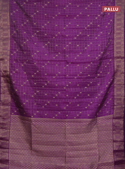 Semi raw silk saree purple with allover zari checks & buttas and zari woven border
