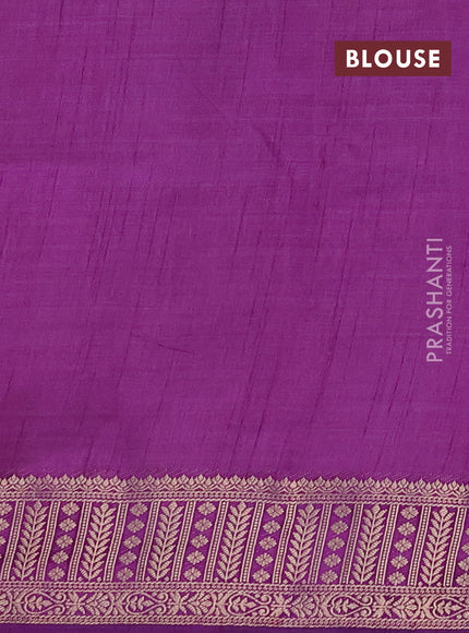 Semi raw silk saree purple with allover zari checks & buttas and zari woven border