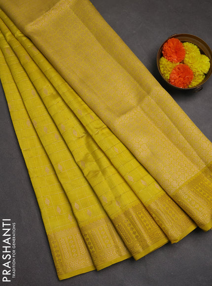 Semi raw silk saree yellow with allover zari checks & buttas and zari woven border