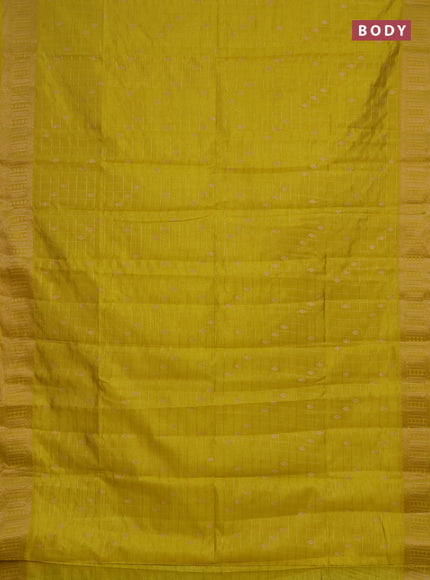 Semi raw silk saree yellow with allover zari checks & buttas and zari woven border