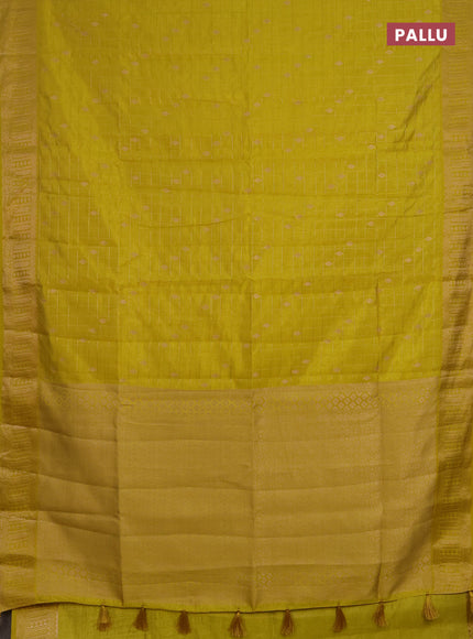 Semi raw silk saree yellow with allover zari checks & buttas and zari woven border