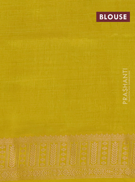 Semi raw silk saree yellow with allover zari checks & buttas and zari woven border