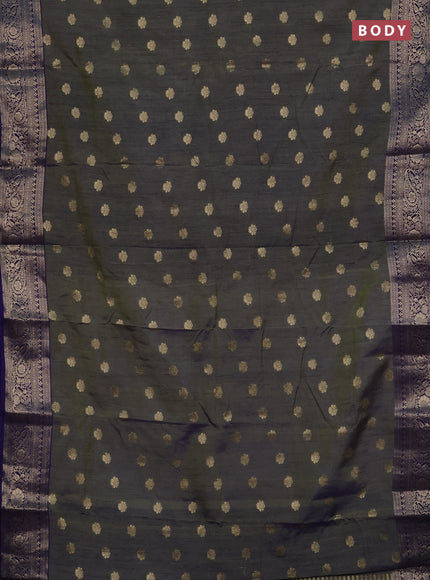 Semi raw silk saree dual tone green and dark blue with zari woven buttas and zari woven border