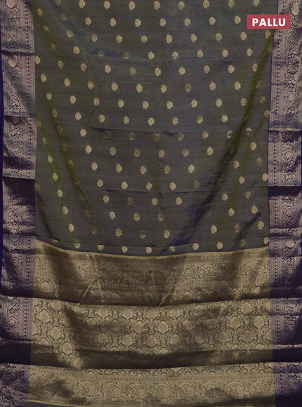 Semi raw silk saree dual tone green and dark blue with zari woven buttas and zari woven border