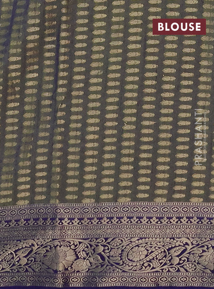 Semi raw silk saree dual tone green and dark blue with zari woven buttas and zari woven border
