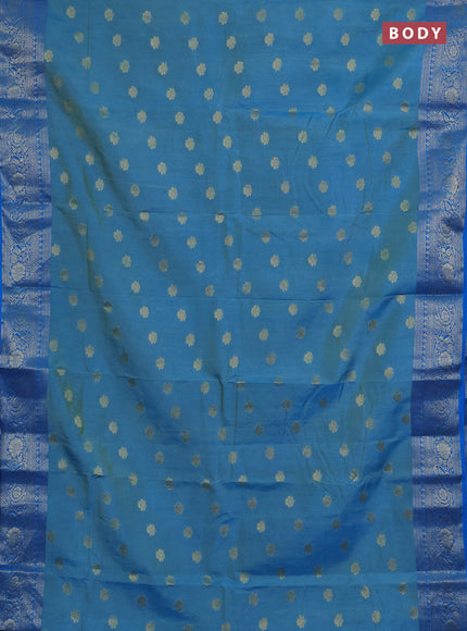 Semi raw silk saree dual tone teal blue and cs blue with zari woven buttas and zari woven border