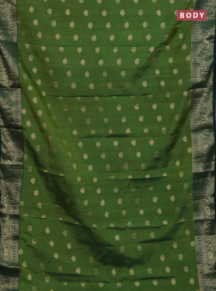 Semi raw silk saree green and dark green with zari woven buttas and zari woven border