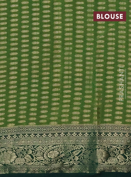 Semi raw silk saree green and dark green with zari woven buttas and zari woven border