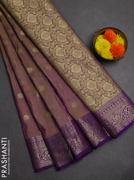 Semi raw silk saree dual tone greenish violet and violet with zari woven buttas and zari woven border
