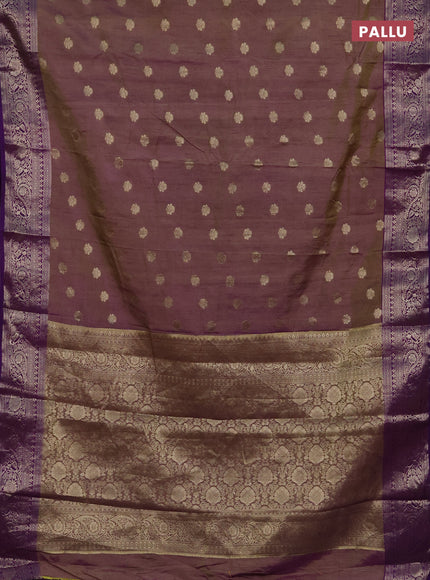 Semi raw silk saree dual tone greenish violet and violet with zari woven buttas and zari woven border