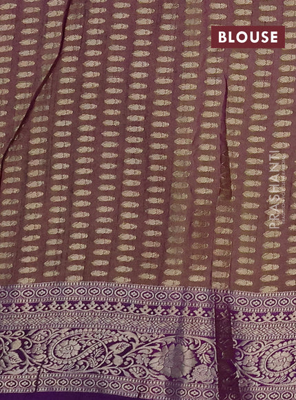 Semi raw silk saree dual tone greenish violet and violet with zari woven buttas and zari woven border