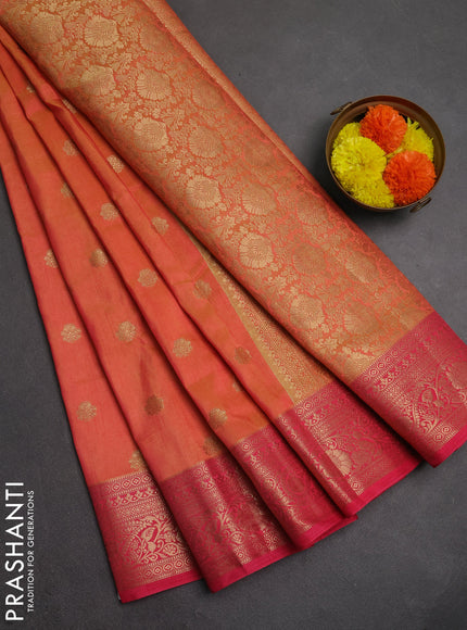 Semi raw silk saree dual tone pinkish orange and pink with zari woven buttas and zari woven border