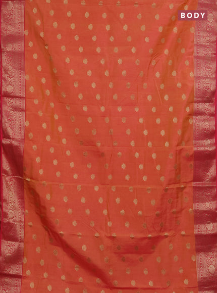 Semi raw silk saree dual tone pinkish orange and pink with zari woven buttas and zari woven border