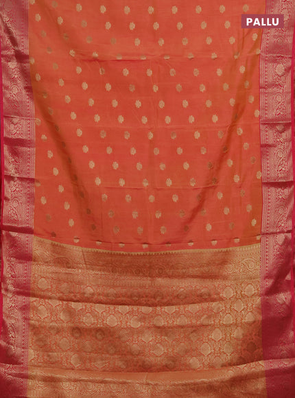 Semi raw silk saree dual tone pinkish orange and pink with zari woven buttas and zari woven border