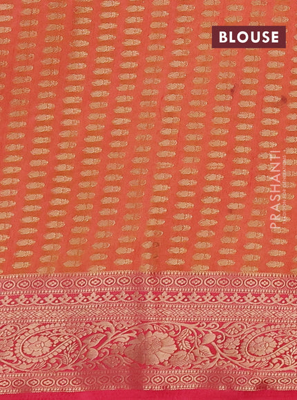 Semi raw silk saree dual tone pinkish orange and pink with zari woven buttas and zari woven border