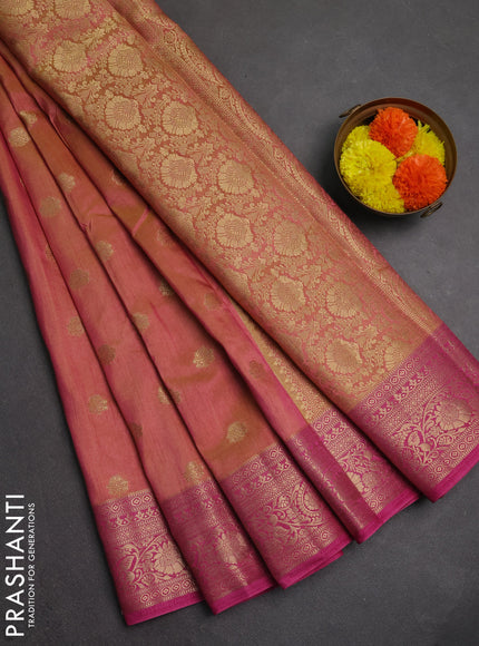 Semi raw silk saree dual tone yellowish pink and pink with zari woven buttas and zari woven border