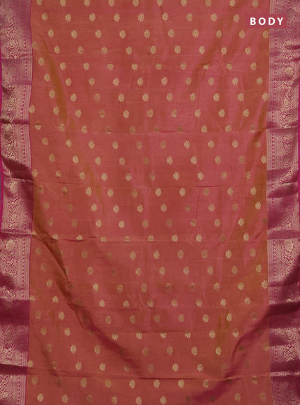 Semi raw silk saree dual tone yellowish pink and pink with zari woven buttas and zari woven border