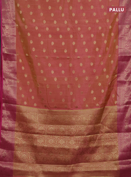 Semi raw silk saree dual tone yellowish pink and pink with zari woven buttas and zari woven border