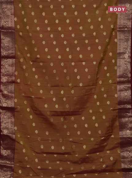 Semi raw silk saree dual tone greenish wine and wine with zari woven buttas and zari woven border