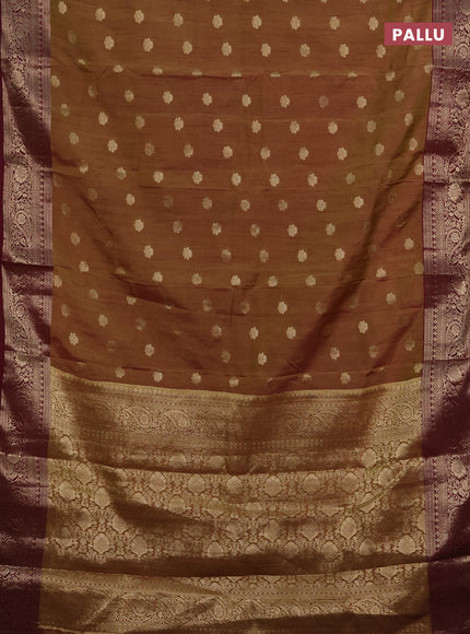 Semi raw silk saree dual tone greenish wine and wine with zari woven buttas and zari woven border