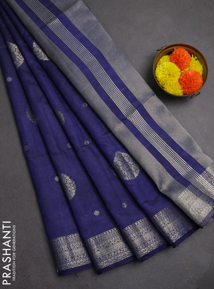 Semi raw silk saree blue with zari woven buttas and zari woven border