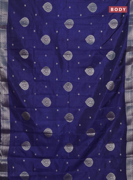 Semi raw silk saree blue with zari woven buttas and zari woven border