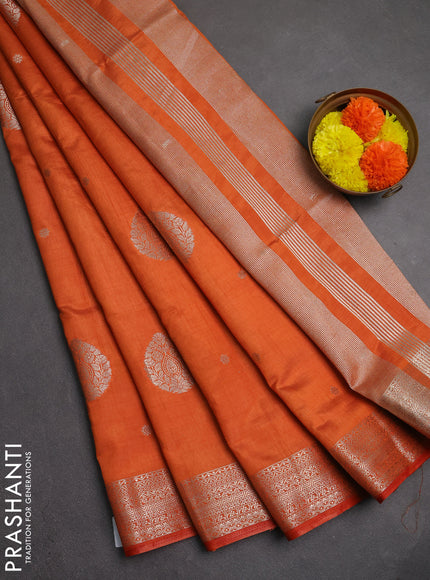 Semi raw silk saree orange with zari woven buttas and zari woven border