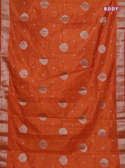Semi raw silk saree orange with zari woven buttas and zari woven border