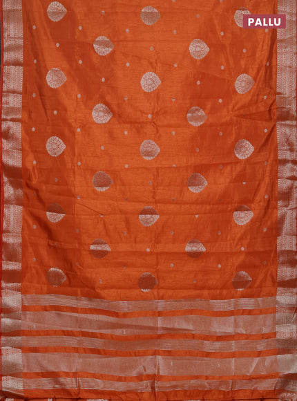Semi raw silk saree orange with zari woven buttas and zari woven border