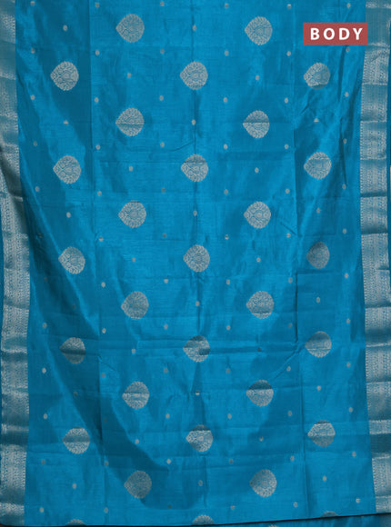 Semi raw silk saree teal blue with zari woven buttas and zari woven border