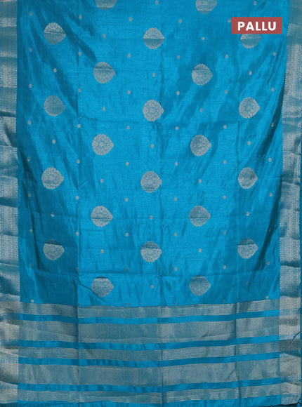 Semi raw silk saree teal blue with zari woven buttas and zari woven border